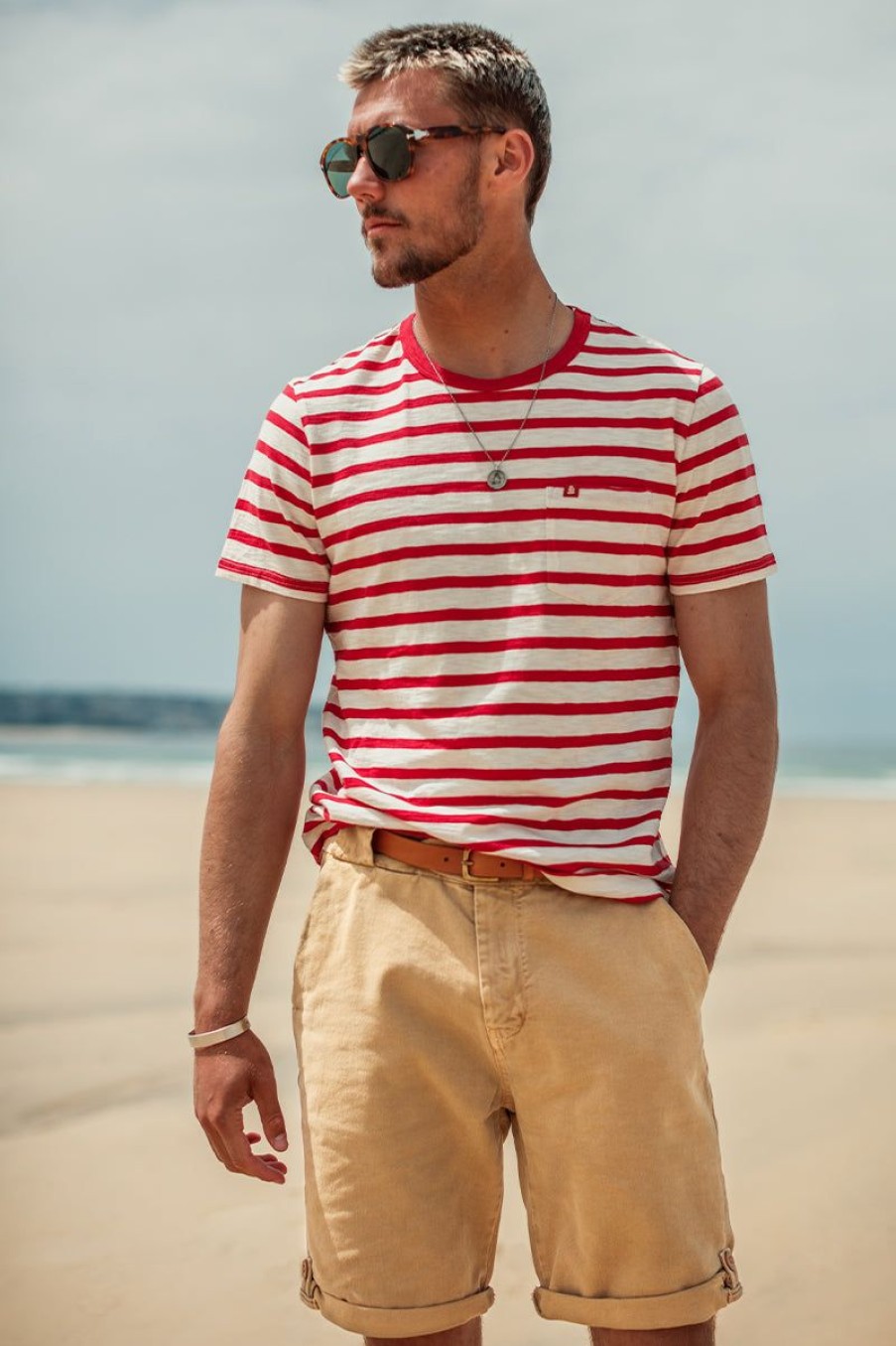 &SONS Breton Striped T Shirt Red Clearance