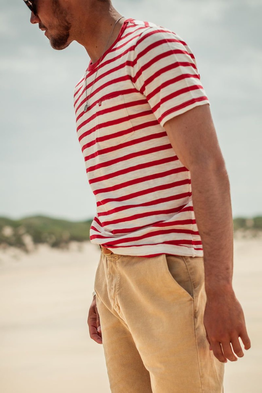 &SONS Breton Striped T Shirt Red Clearance