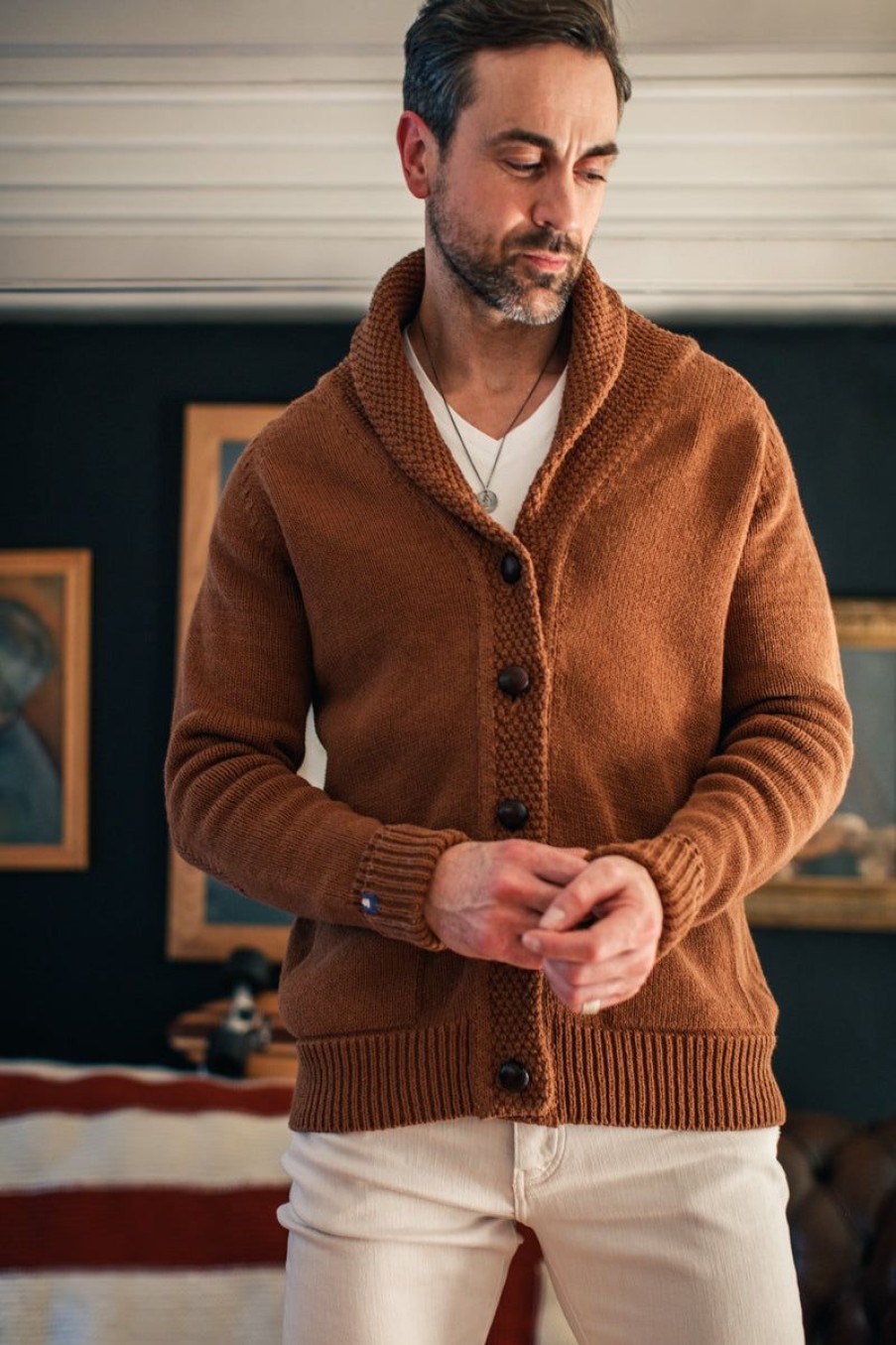 &SONS &Sons Turner Cardigan Rust Hot