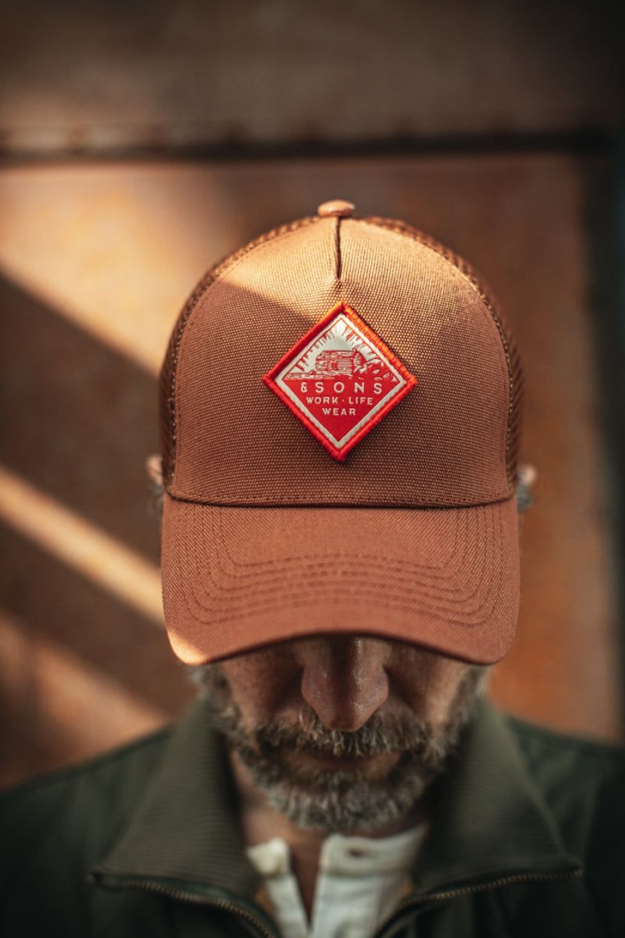 &SONS Trucker Badge Cap Rust Tan Hot