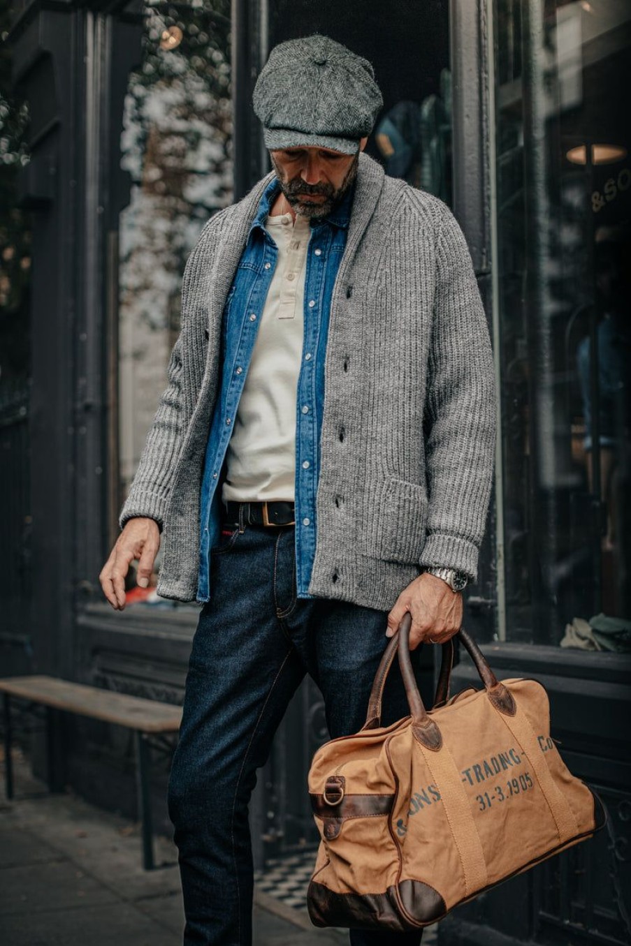 &SONS Pioneer British Wool Cardigan Grey Online