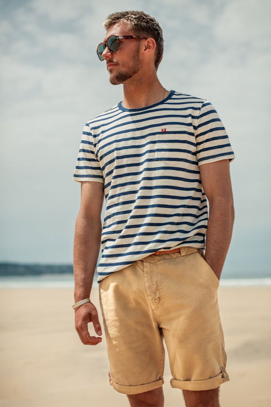 &SONS Breton Striped T Shirt Blue Clearance