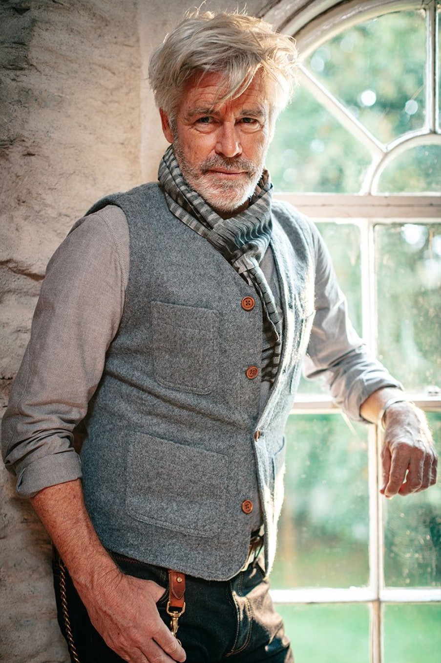 &SONS &Sons Drifter Wool Waistcoat Grey Clearance